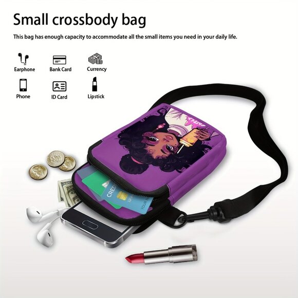 Stylish African Print Double-Layer Crossbody Bag - Lightweight Adjustable Strap, - Picture 7 of 11